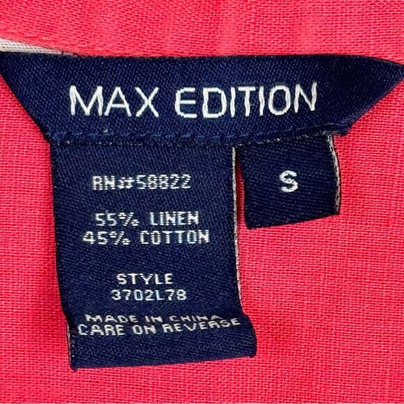 Max Edition Tie Front Button Down Linen Blend Convertible Sleeve Shirt S - Picture 3 of 7